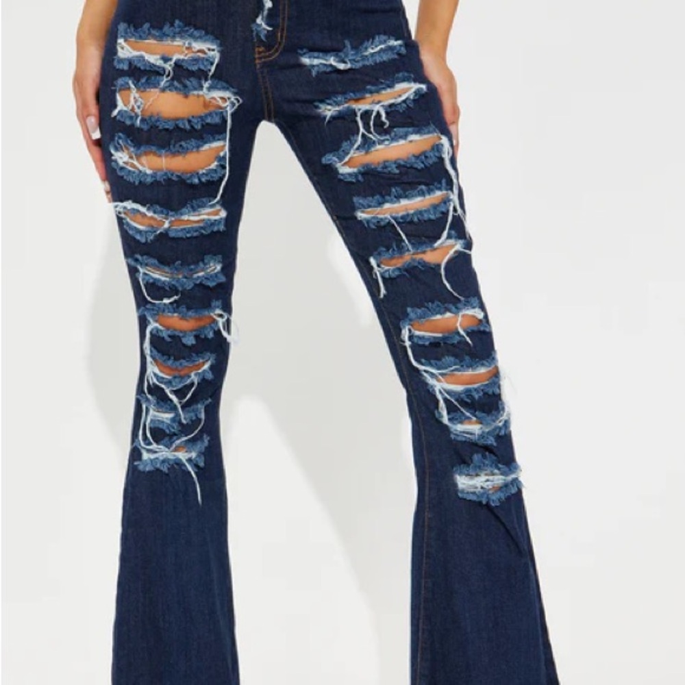 Distressed Blue Flare Jeans